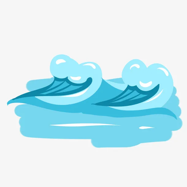夏日大海波浪浪花插画免抠