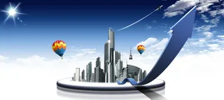 淘宝城市蓝天白云商务海报高清