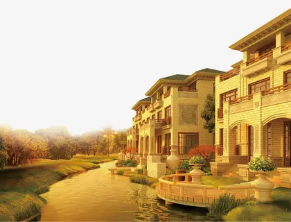 阳光下的别墅免抠