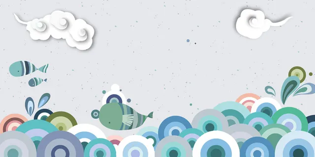 矢量扁平化几何古风山水背景高清