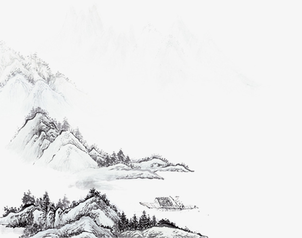 水墨系列山水画免抠