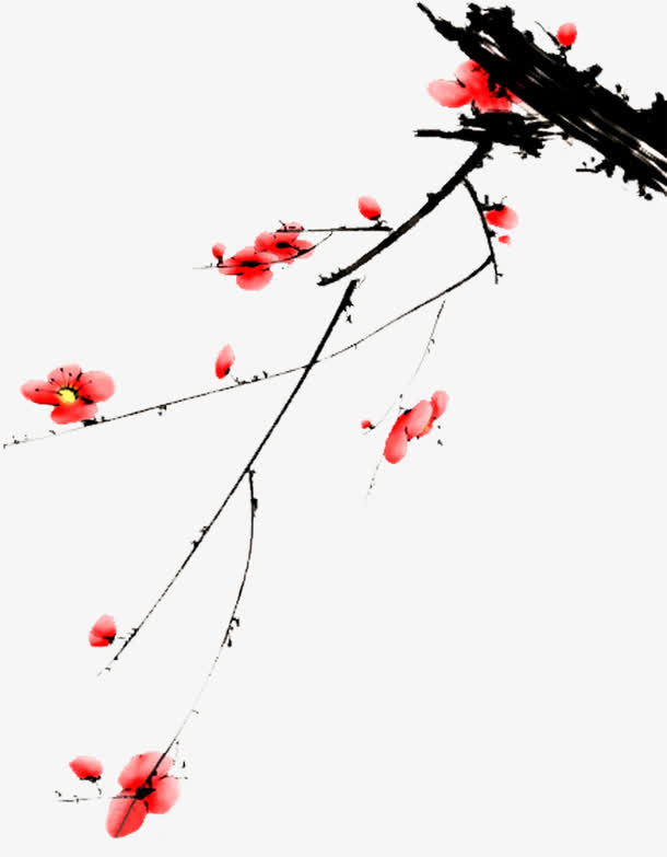 手绘复古红色梅花免抠