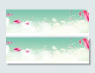 春季花瓣云层banner海报高清