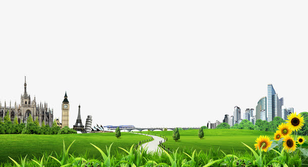草坪建筑城市素材免抠