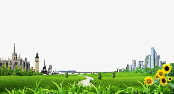 草坪建筑城市素材免抠