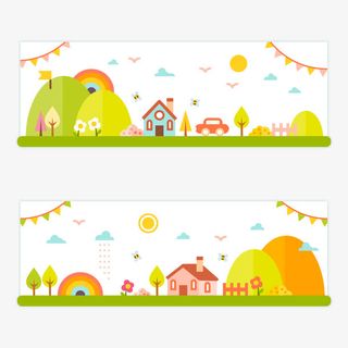 小镇春季风景矢量素材免抠