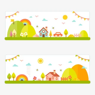 小镇春季风景矢量素材免抠