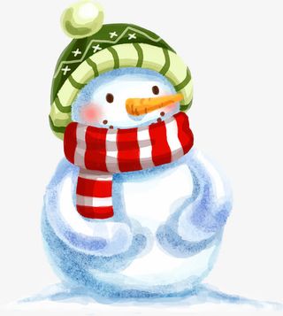 手绘绿帽子可爱雪人免抠