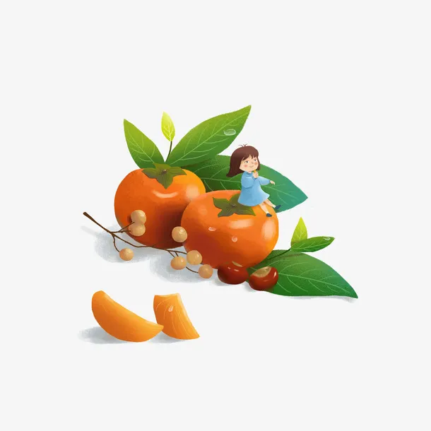 秋分食物吃柿子元素免抠