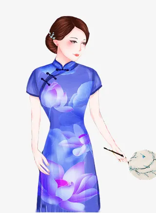 卡通旗袍女人免抠