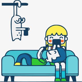 矢量情侣玩手机免抠