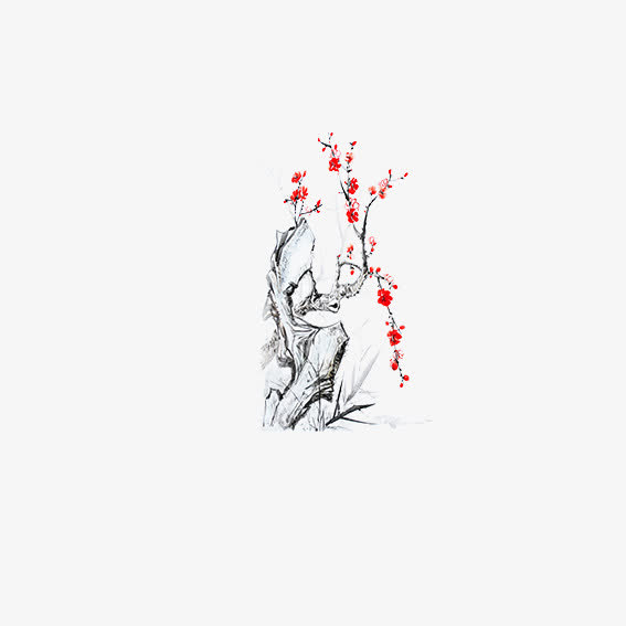 水墨石头梅花免抠