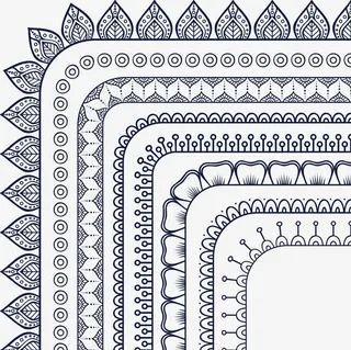 蓝色装饰线条边框花叶子素材免抠