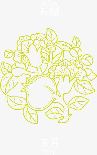 白描十二月份花卉矢量图免抠