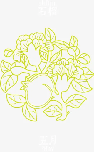 白描十二月份花卉矢量图免抠