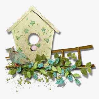 春天鸟屋唯美装饰免抠