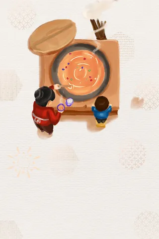 手绘插图腊八节老奶奶与孩子熬腊免抠