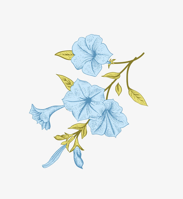 蓝色花朵装饰图案免抠