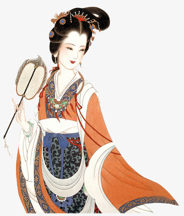手绘唐代仕女画像免抠