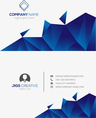 宝蓝色低多边形名片模板免抠