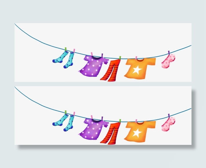 手绘晒衣服儿童画册免抠