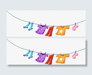 手绘晒衣服儿童画册免抠