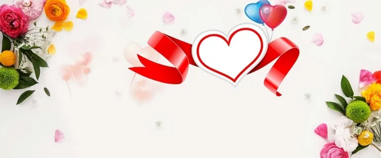 白色背景鲜花气球淘宝情人节背景高清