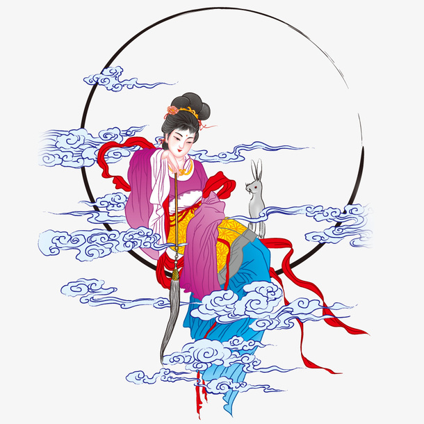 嫦娥奔月手绘简图免抠