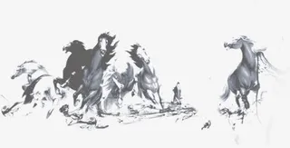 灰色水墨手绘马匹免抠
