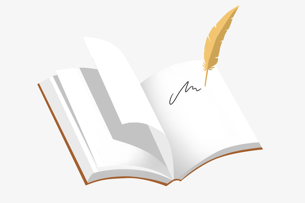 卡通翻开的书籍羽毛笔免抠