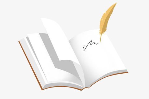 卡通翻开的书籍羽毛笔免抠