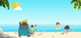 春天海边度假渐变蓝色banner高清