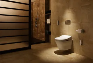 棕色壁纸灯光卫生间免抠