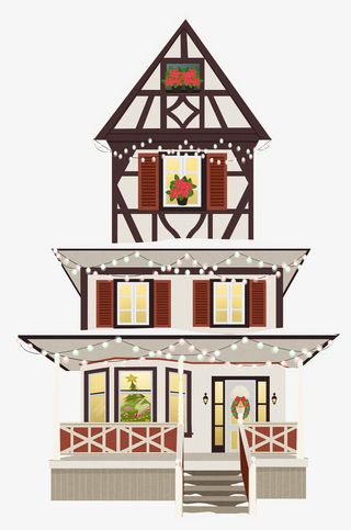 手绘卡通圣诞节三层房子免抠