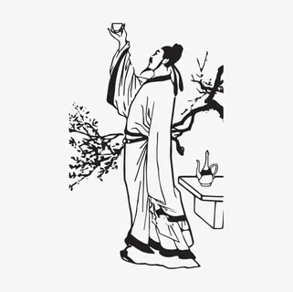 唯美创意水墨画李白免抠