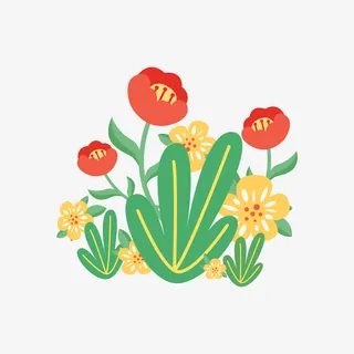 初夏矢量小清新花朵卡通夏季花草插画免抠