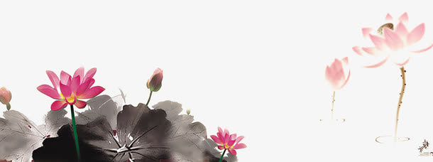 水墨荷花一幅画免抠