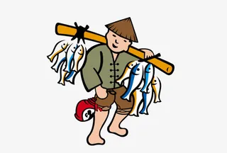 卡通渔民卖鱼免抠