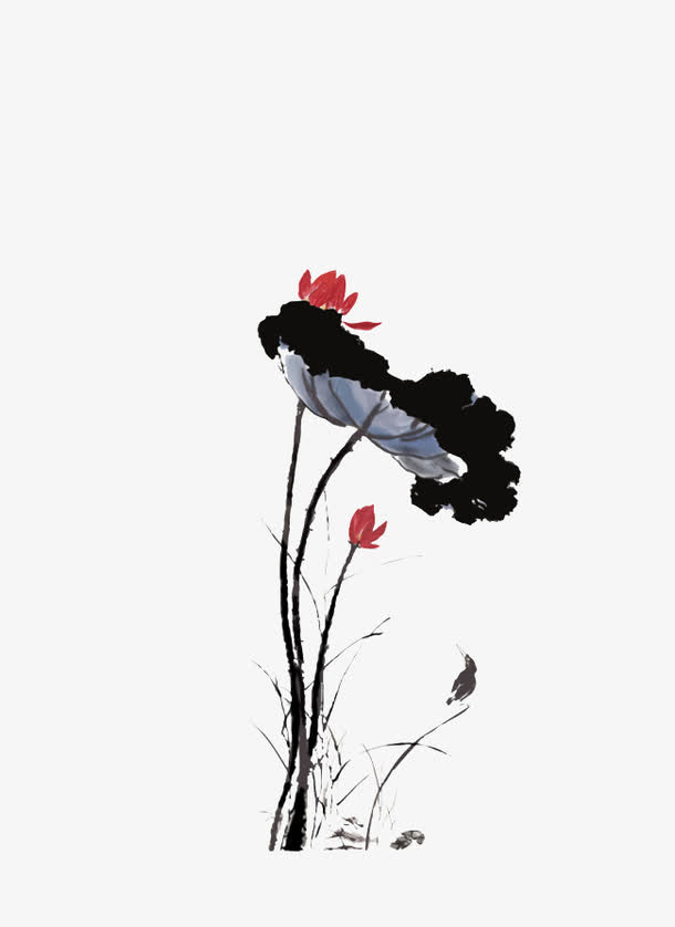 水墨荷花免抠