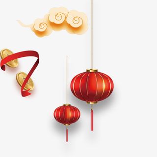 中国风灯笼祥云元素免抠