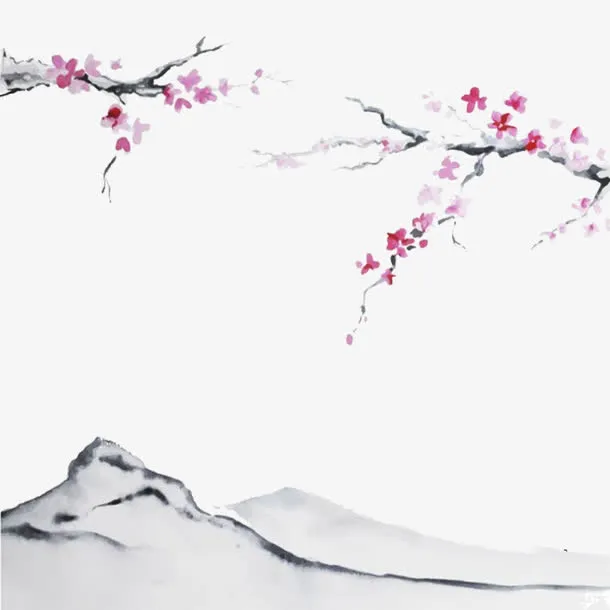 中国风桃花山水素材免抠