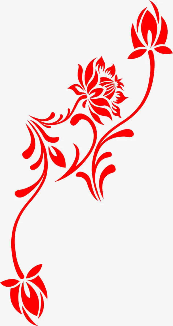 红色荷花中秋花纹免抠