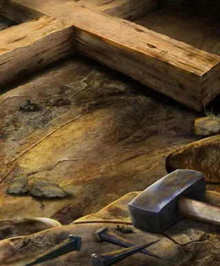 十字架与工具油画免抠