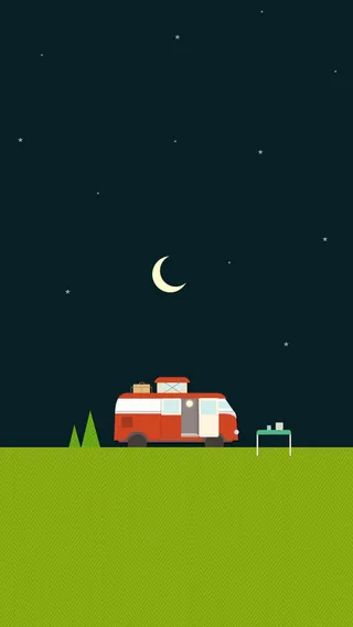 夜色月亮公交大巴手绘H5背景高清