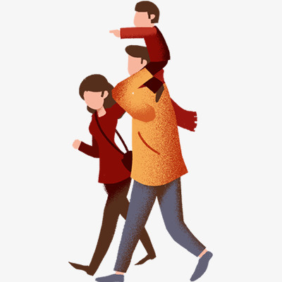 幸福的一家三口走路免抠
