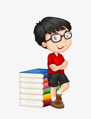 卡通手绘学习的小男孩插画免抠