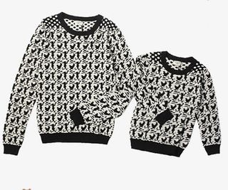 宽松款黑灰印花针织亲子装免抠