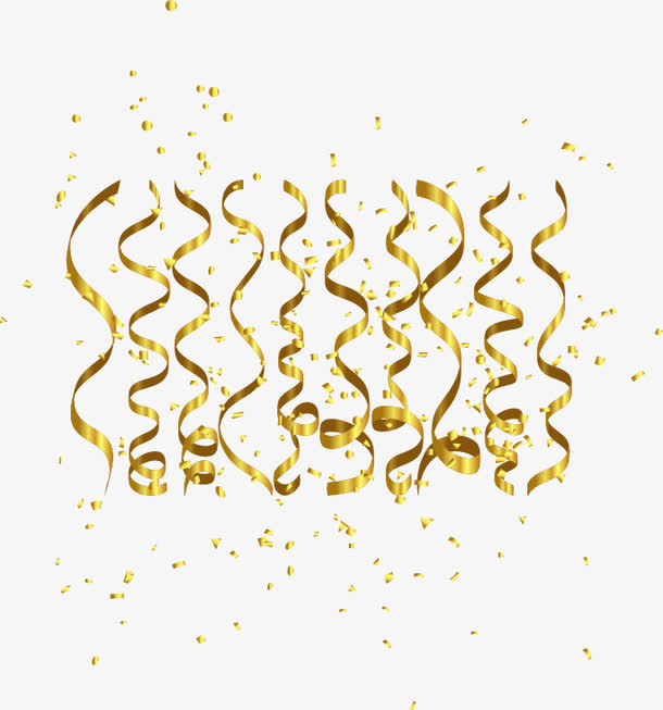 手绘金色飘带图案免抠