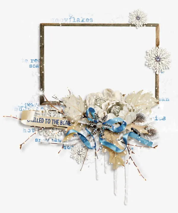 雪花装饰枯叶相框免抠