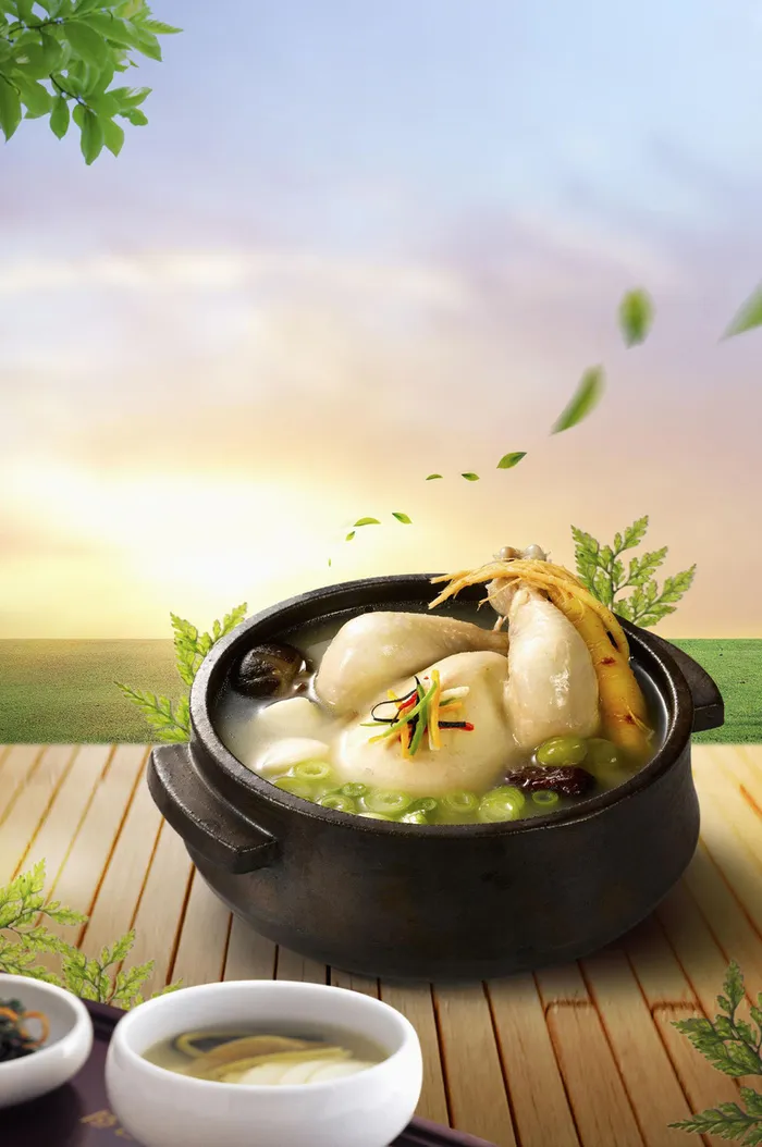 绿色清新美食鸡汤广告背景高清